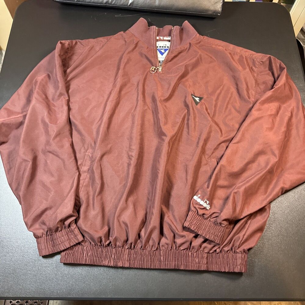 Vintage 1990’s Diadora Track Jacket Mens Medium Burgundy Zip  Retro Logo